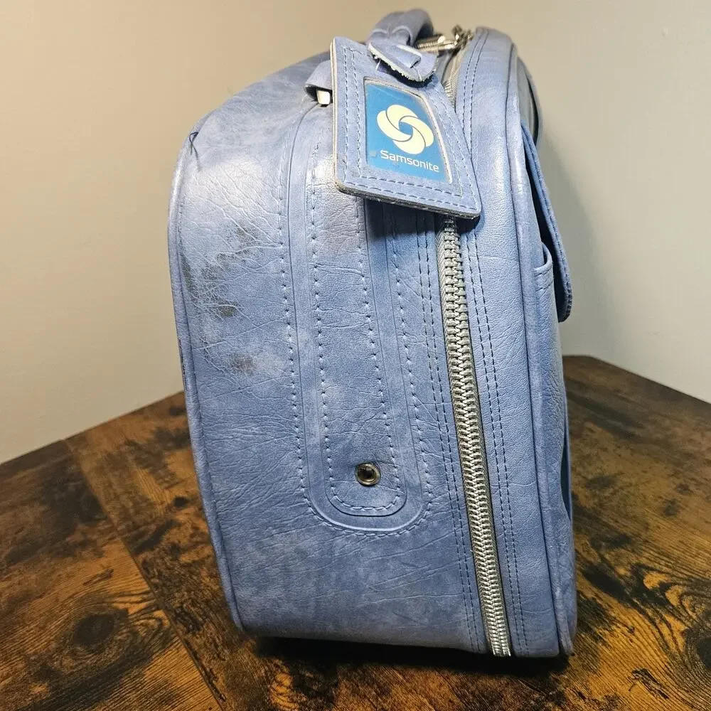 Vintage Samsonite Sonora Blue Soft Side Suitcase Carry On Luggage Travel Bag MCM